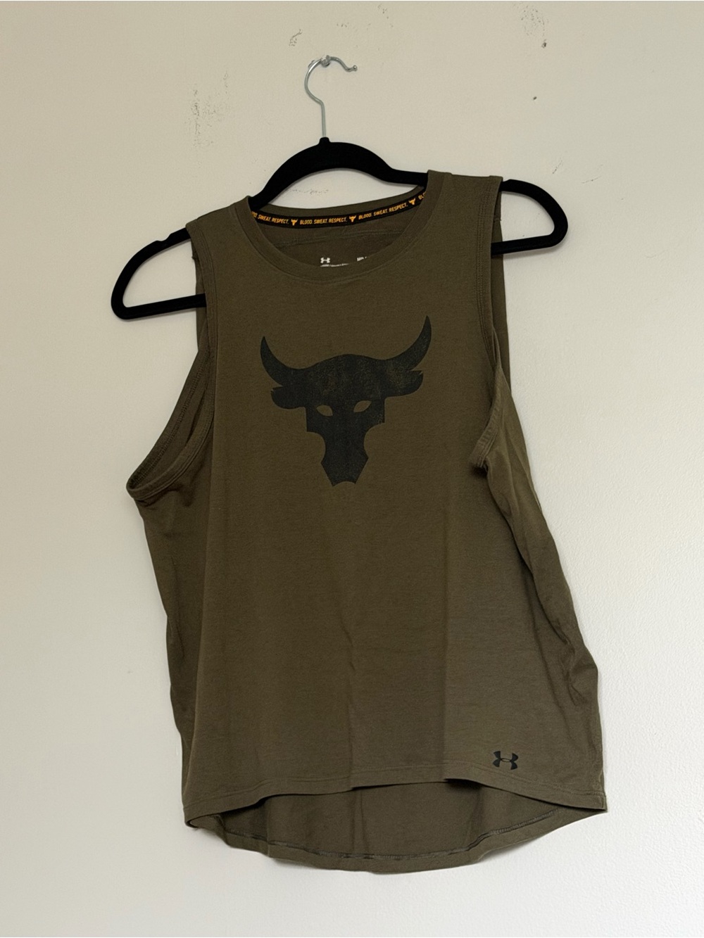 Under Armour Olive Green Women’s Muscle Tank with Black Bull Logo